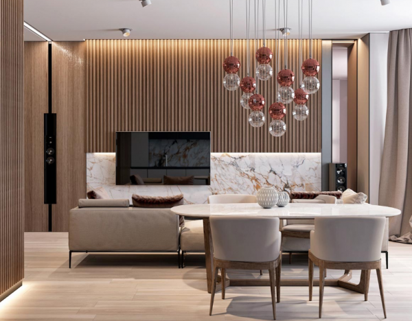 Kombinasi Material Kayu dan Marmer